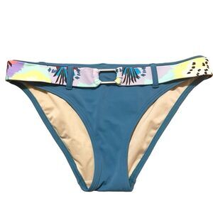 Victoria's Secret High Waisted Teal Swim Bottom Tropical Print Belt Women Small
